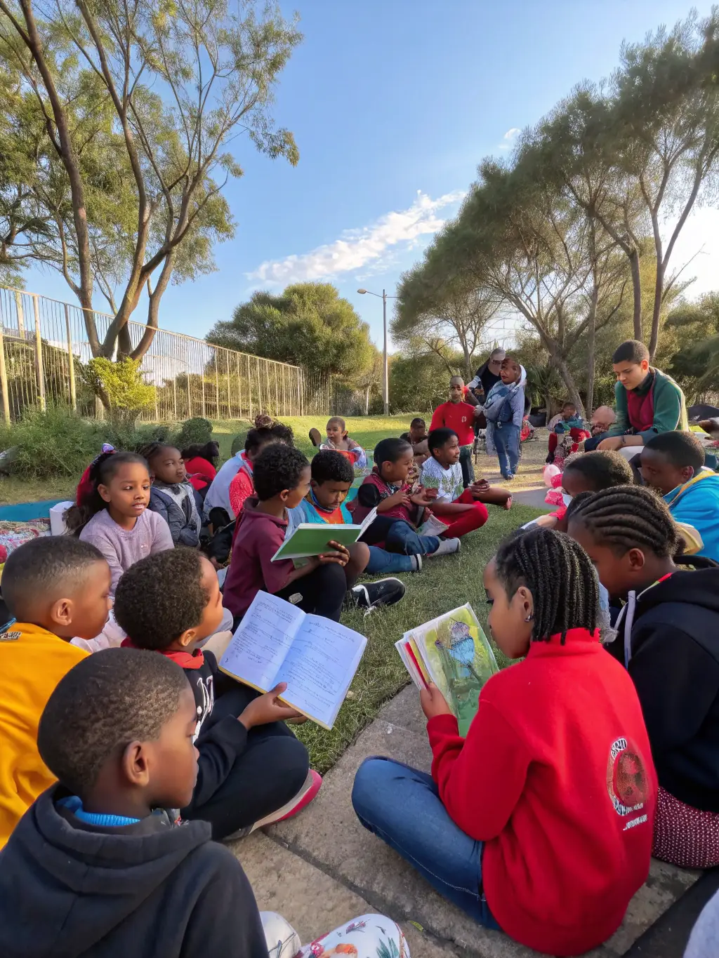 A photo showing children engaged in a cultural exchange activity, learning about different traditions and customs from around the world.